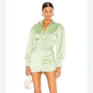 DANIELLE GUIZIO Ruched Button Up Dress - XS - Sage Green